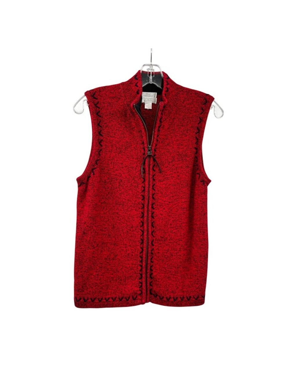 Christopher & Banks Womens Sweater Vest Full Zip Red/Black Size Small